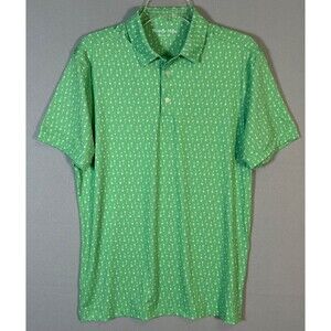 NWOT Mizzen Main Versa Polo Men M Green White AOP Moisture Wicking Golf Trim Fit